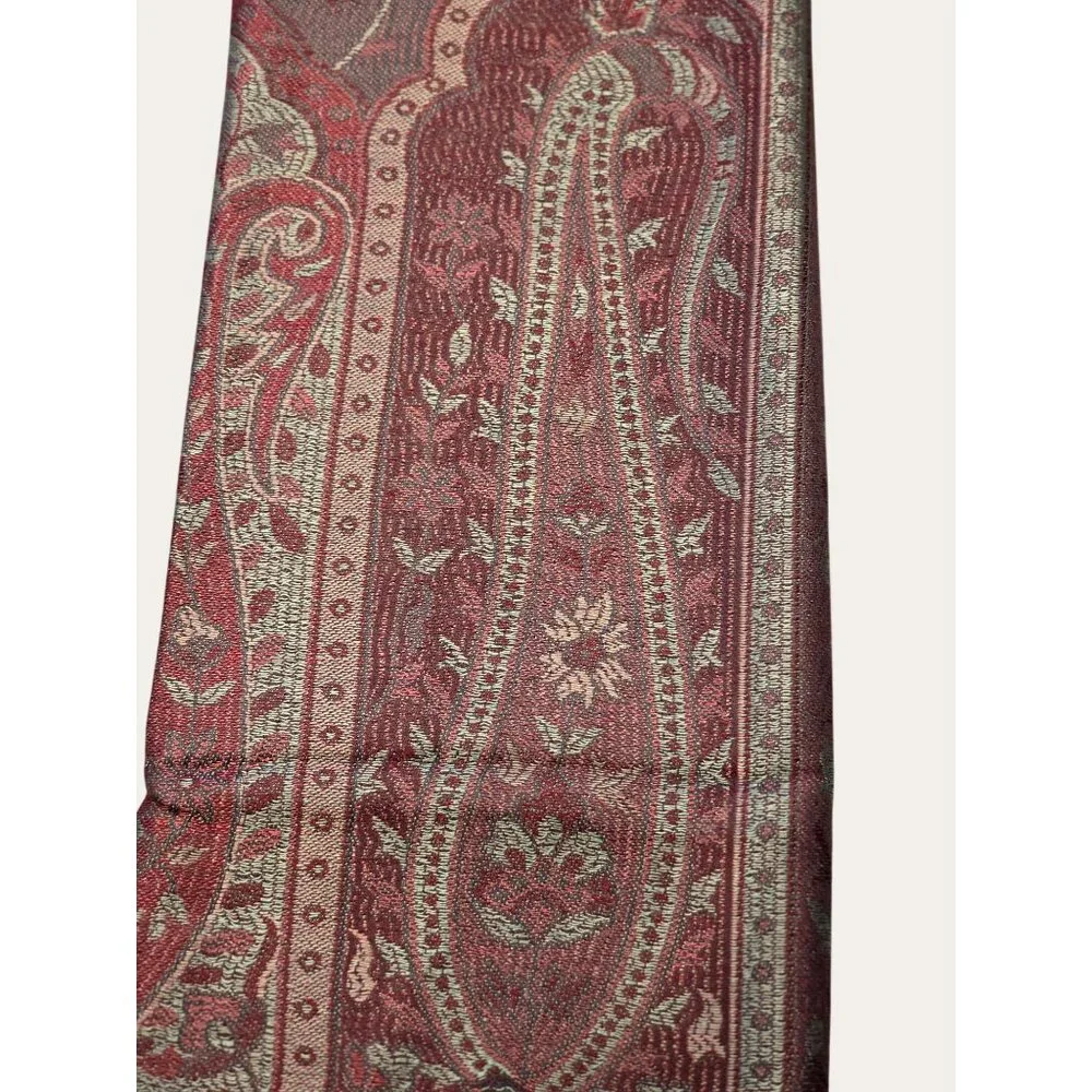 Vintage-Inspired Paisley Pattern Scarf With Fringe Blue & Purple Tones